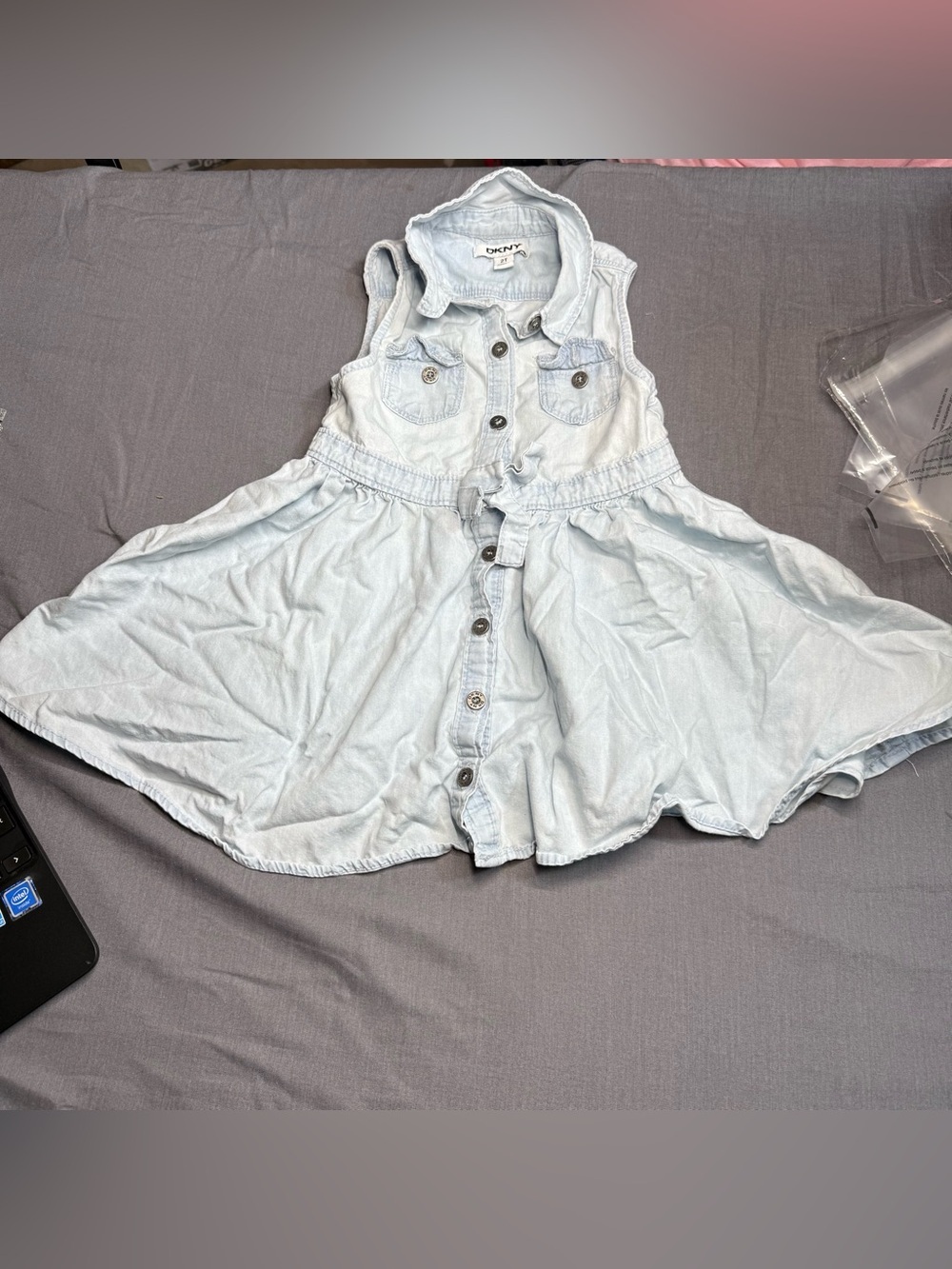 DKNY Light Blue Denim Button-Front Sleeveless Dress